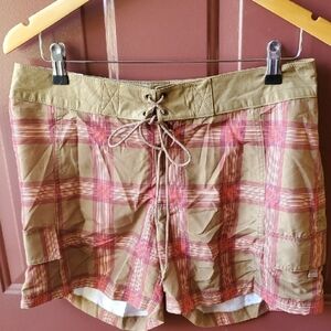 Natural Reflections Red and Tan Plaid Women's Cargo Shorts